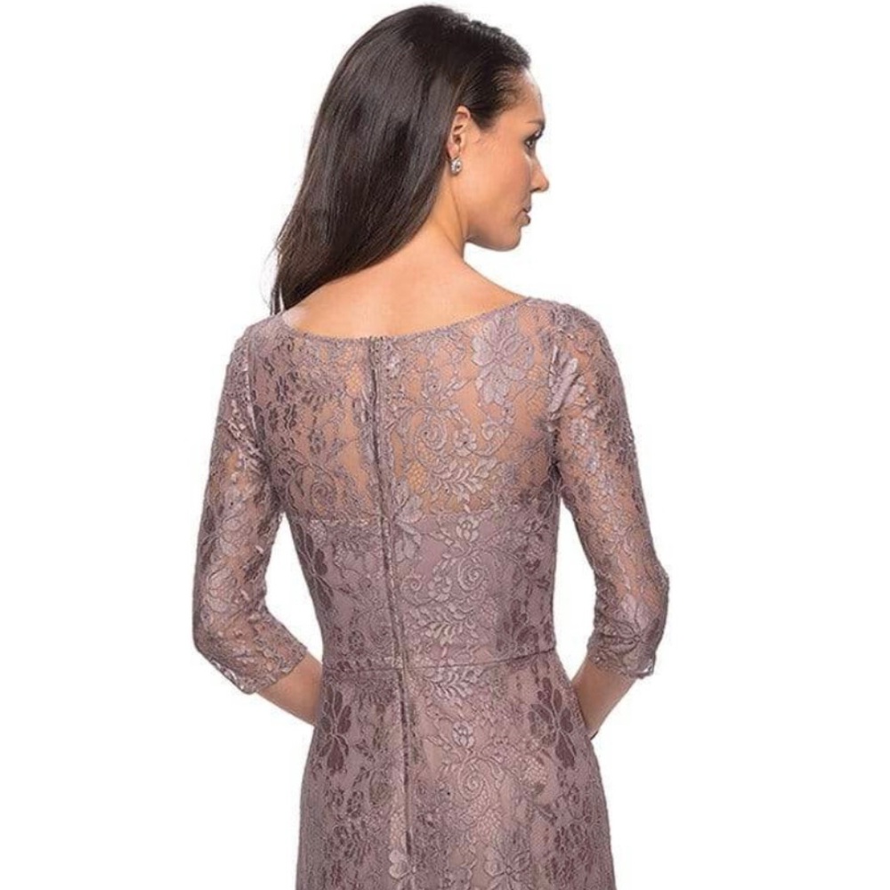 La Femme  Lace Quarter
Length Sleeve Bateau A-line
Dress size 6 Formal Gown - Picture 14 of 15